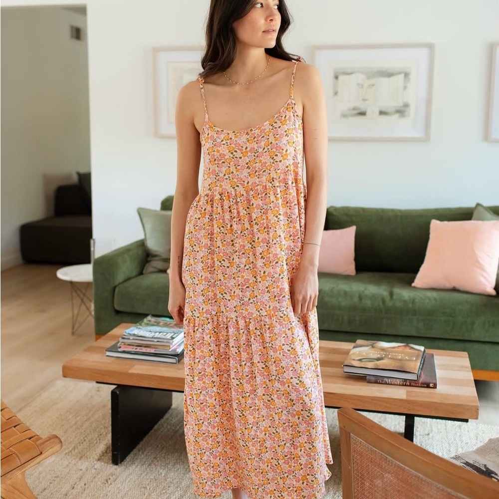 Carly Jean Los Angeles Orange White Tiered Maxi Sundress